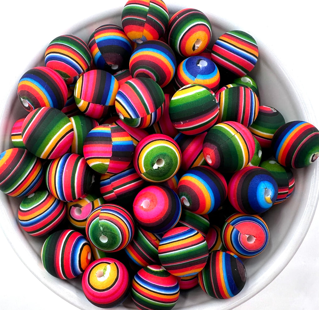 Colorful Striped Aztec Western Print Silicone Beads--15mm