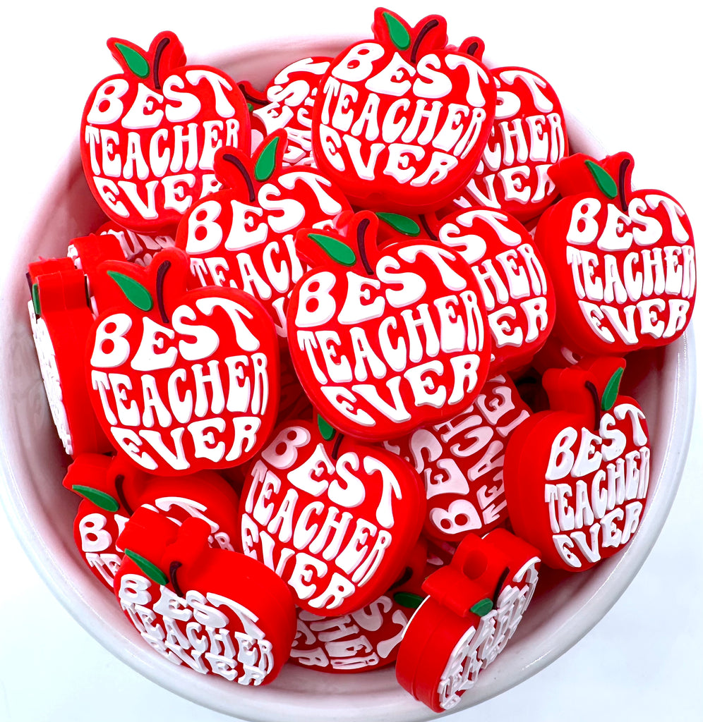 Best Teacher Ever Apple Silicone Beads