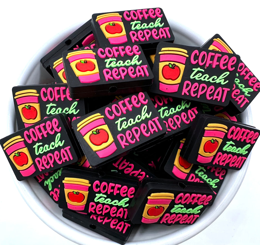 Coffee Teach Repeat Silicone Focal Beads
