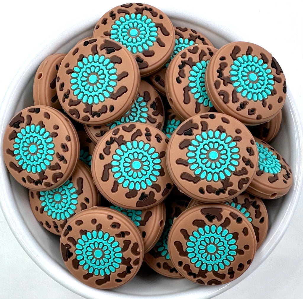 Western Circle Silicone Focal Beads--Brown