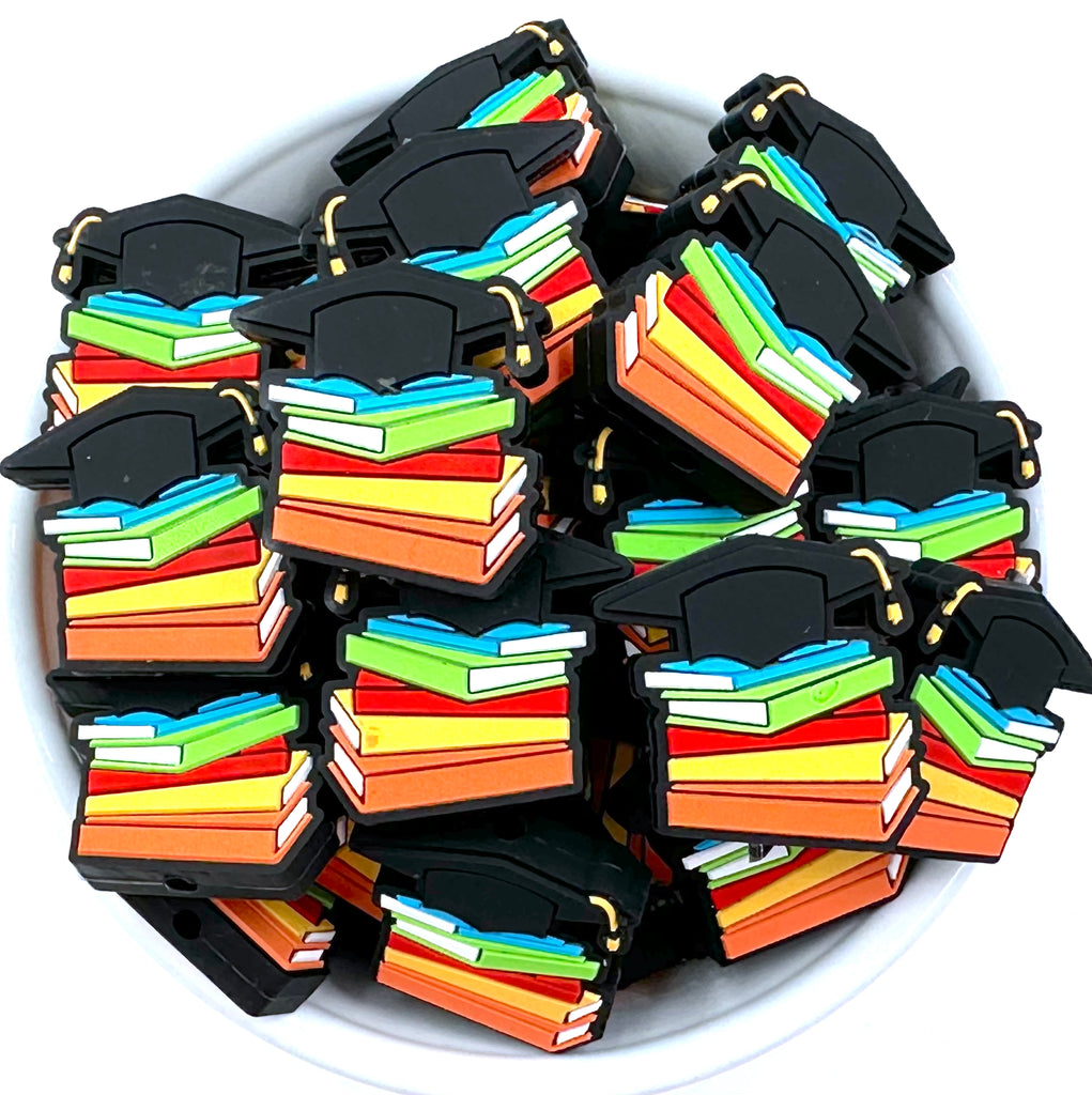 Graduation Hat & Books Silicone Focal Beads