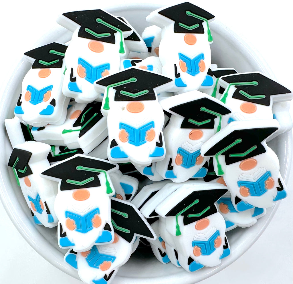 Graduation Gnome Focal Silicone Beads--Blue