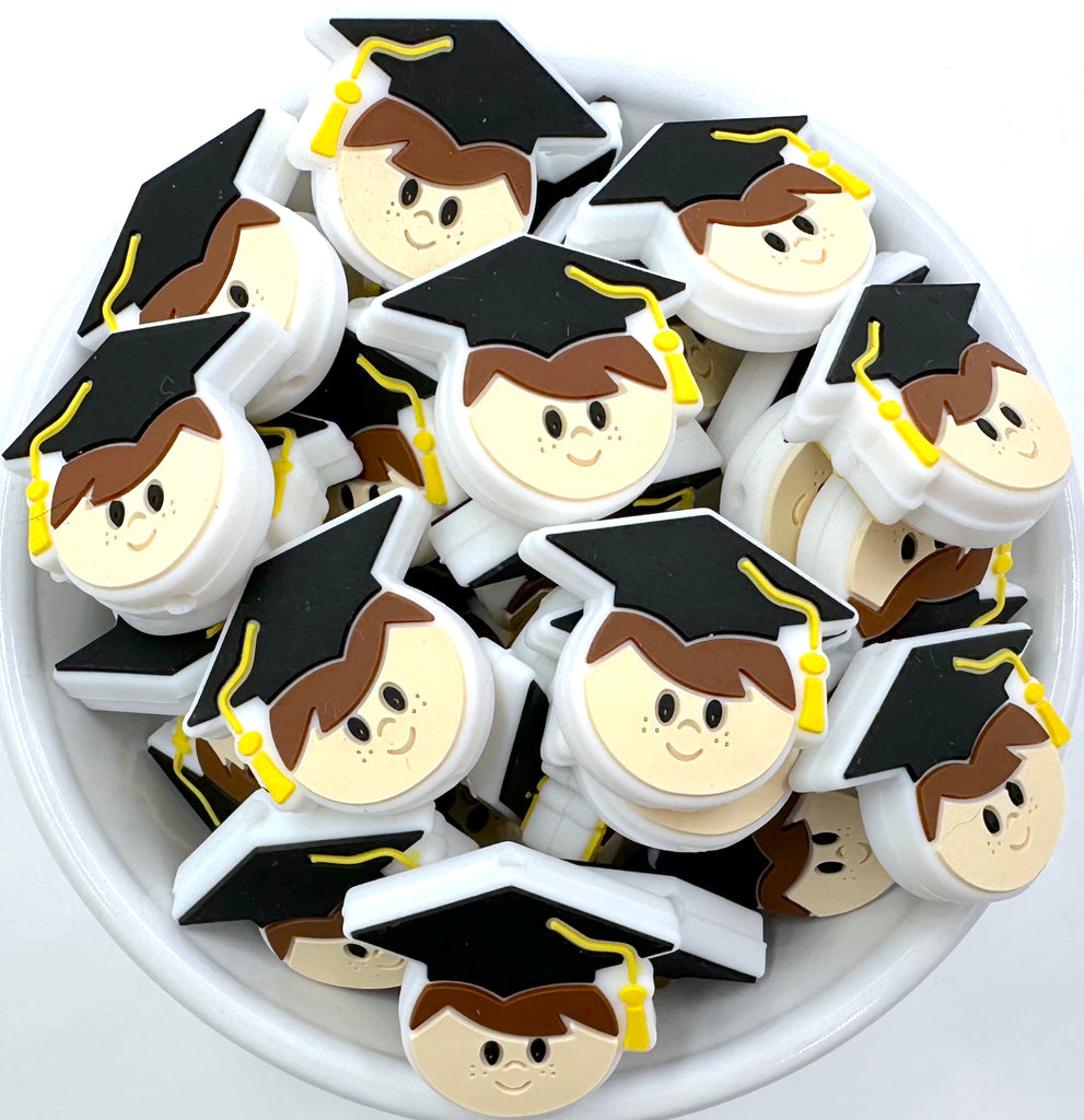 Graduation Boy Focal Silicone Beads