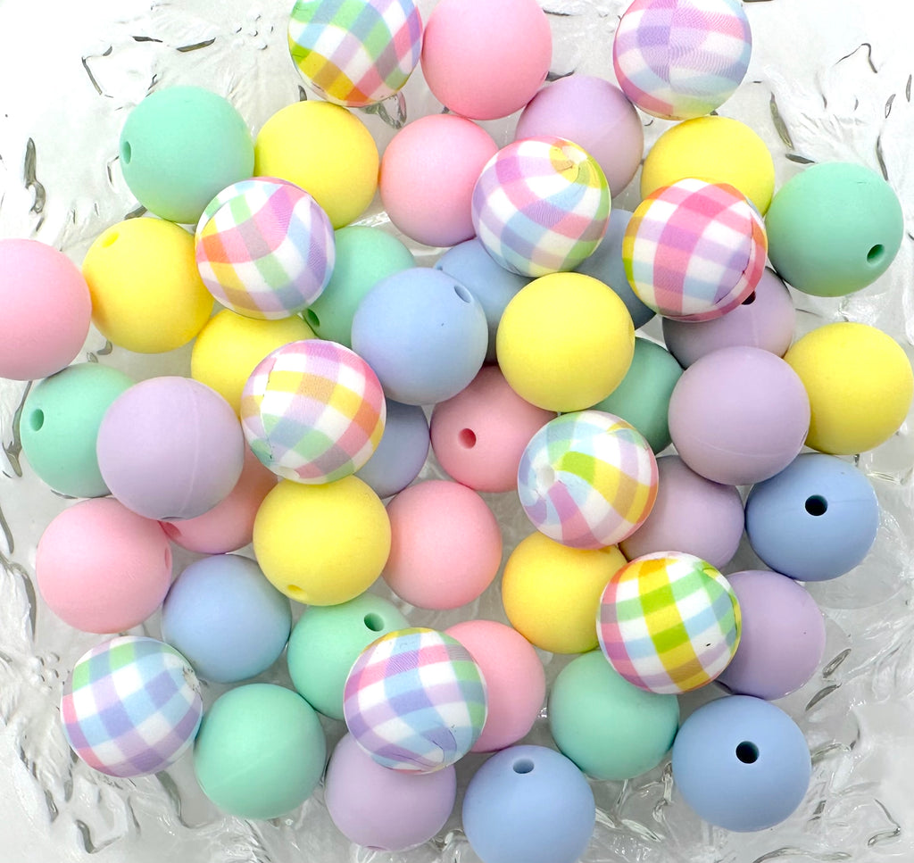 Pastel Plaid Silicone Bead Mix--Pink Quartz, Yellow, Mint, Baby Blue, Lavender Mist