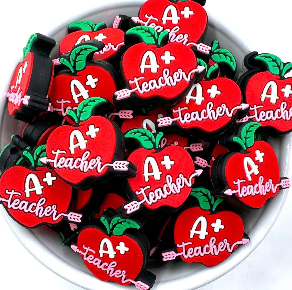 A+ Teacher Apple Silicone Focal Beads