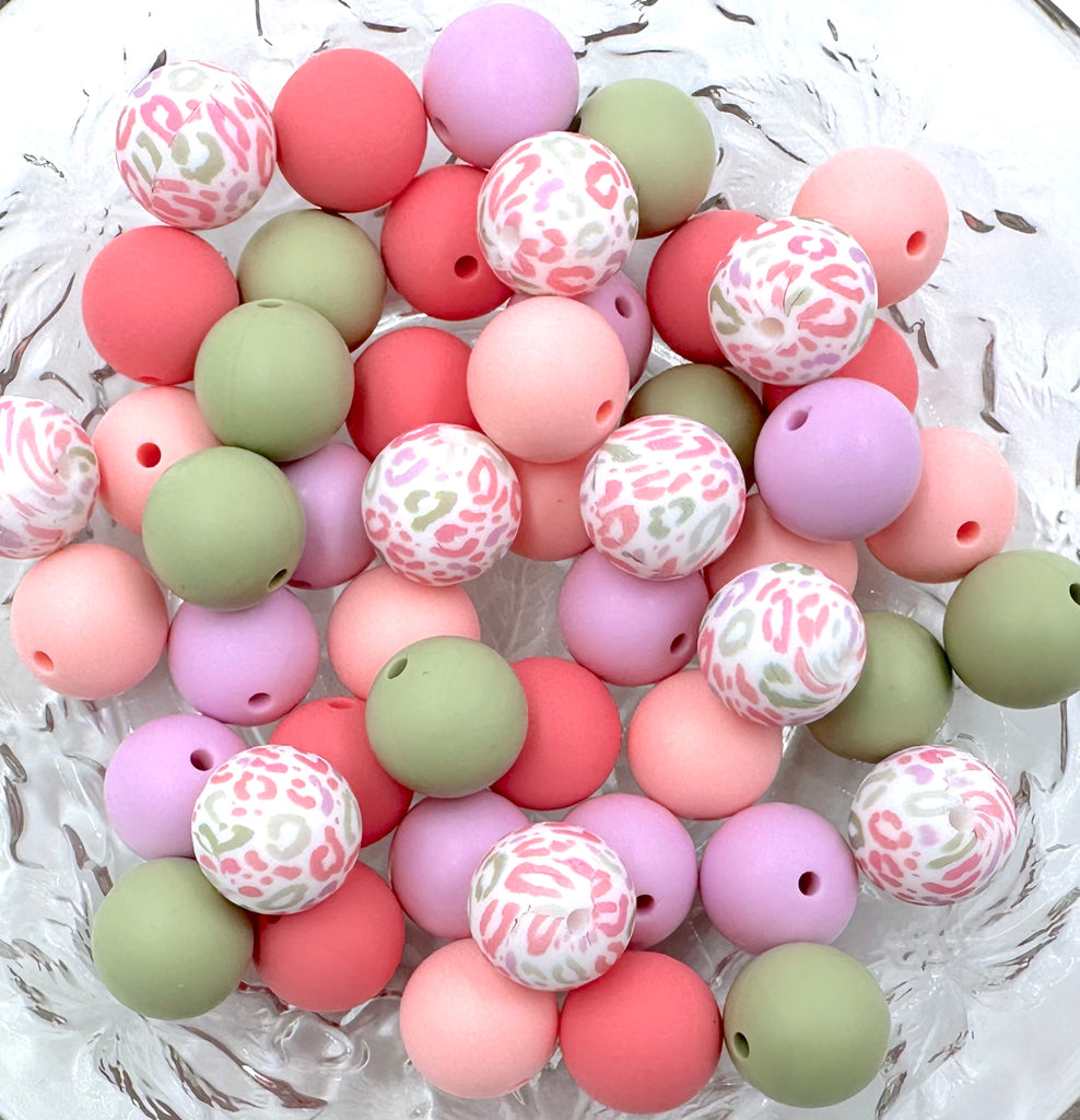 Pastel Spring Leopard Silicone Bead Mix--Perfectly Pink, Sage, Sweet Lilac, Pink Quartz