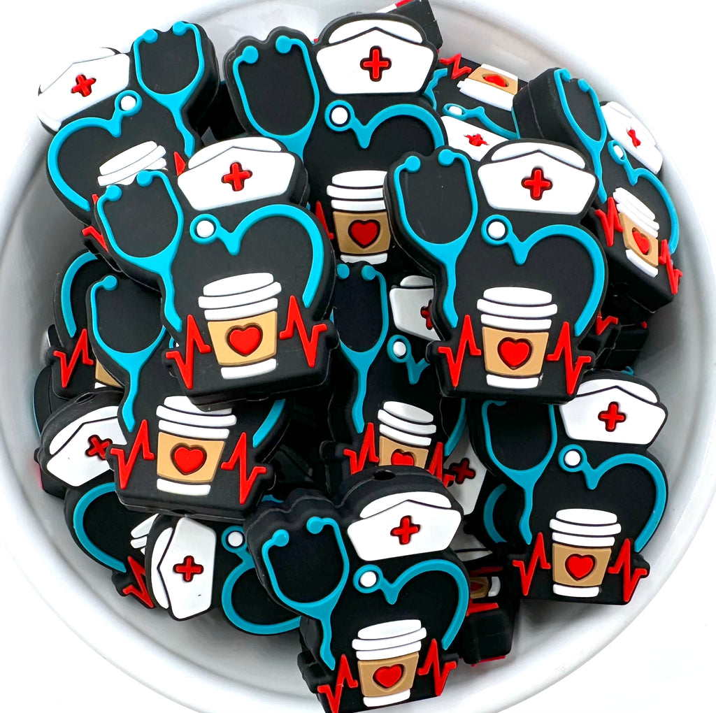 Nurse, Coffee & Stethoscope Silicone Focal Beads
