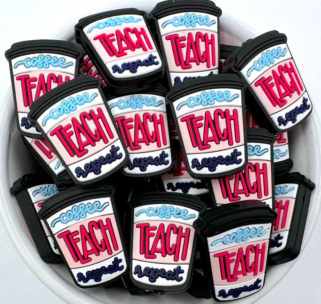 Coffee Teach Repeat Coffee Cup Silicone Focal Beads