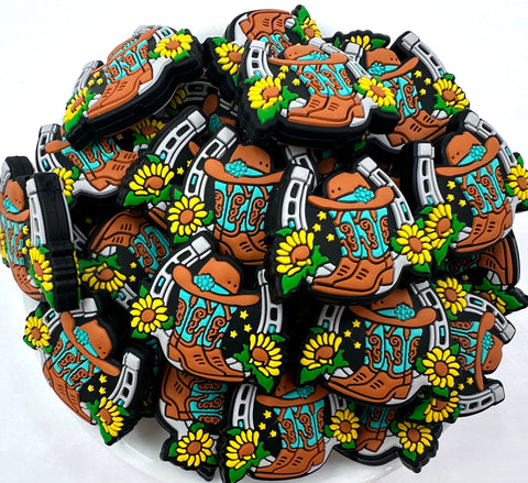 Cowboy Boots, Hat & Sunflowers Silicone Focal Beads