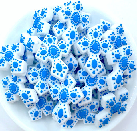 Gem Cross Silicone Focal Bead--Blue