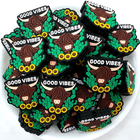 Good Vibes Highland Cow Silicone Focal Beads