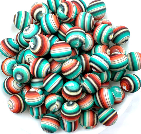 Turquoise Striped Aztec Western Print Silicone Beads--15mm