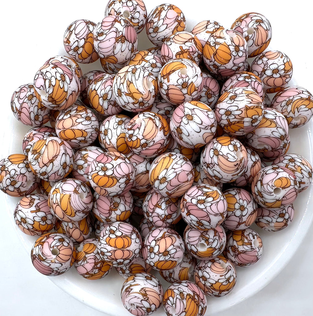 Boho Pumpkin Print Silicone Beads--15mm