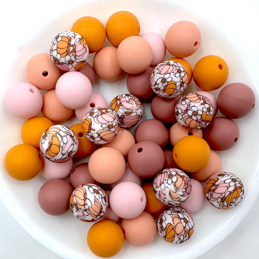 Boho Pumpkin Silicone Bead Mix--Powder Pink, Peach, Mango, Antique Rose