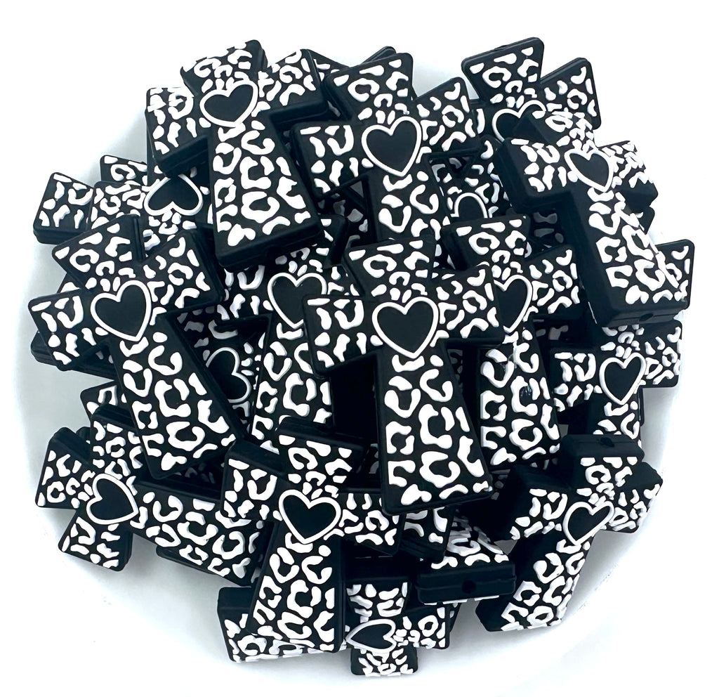 Black & White Cross with Heart Silicone Focal Beads