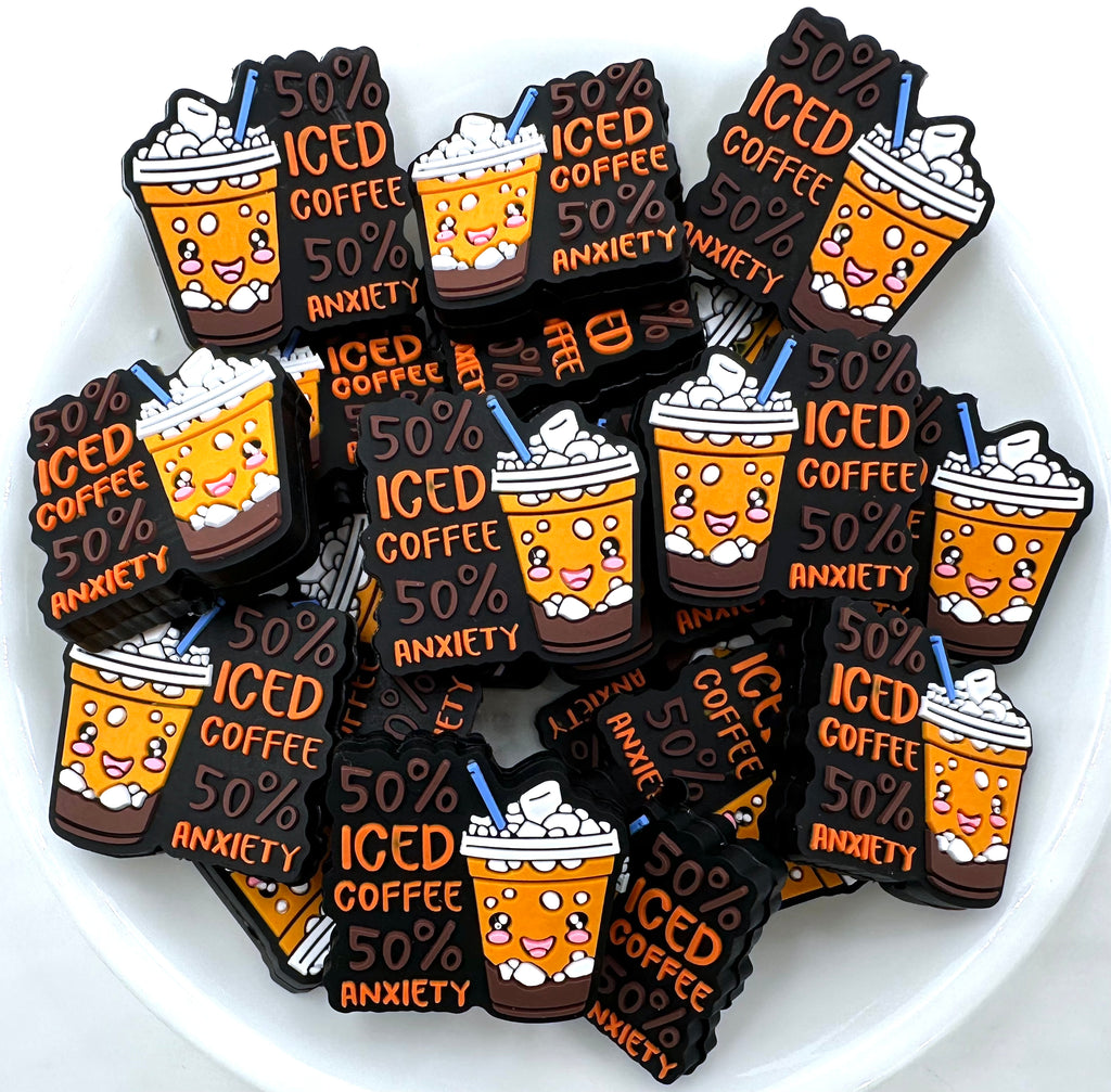 50% Iced Coffee 50% Anxiety Silicone Focal Beads
