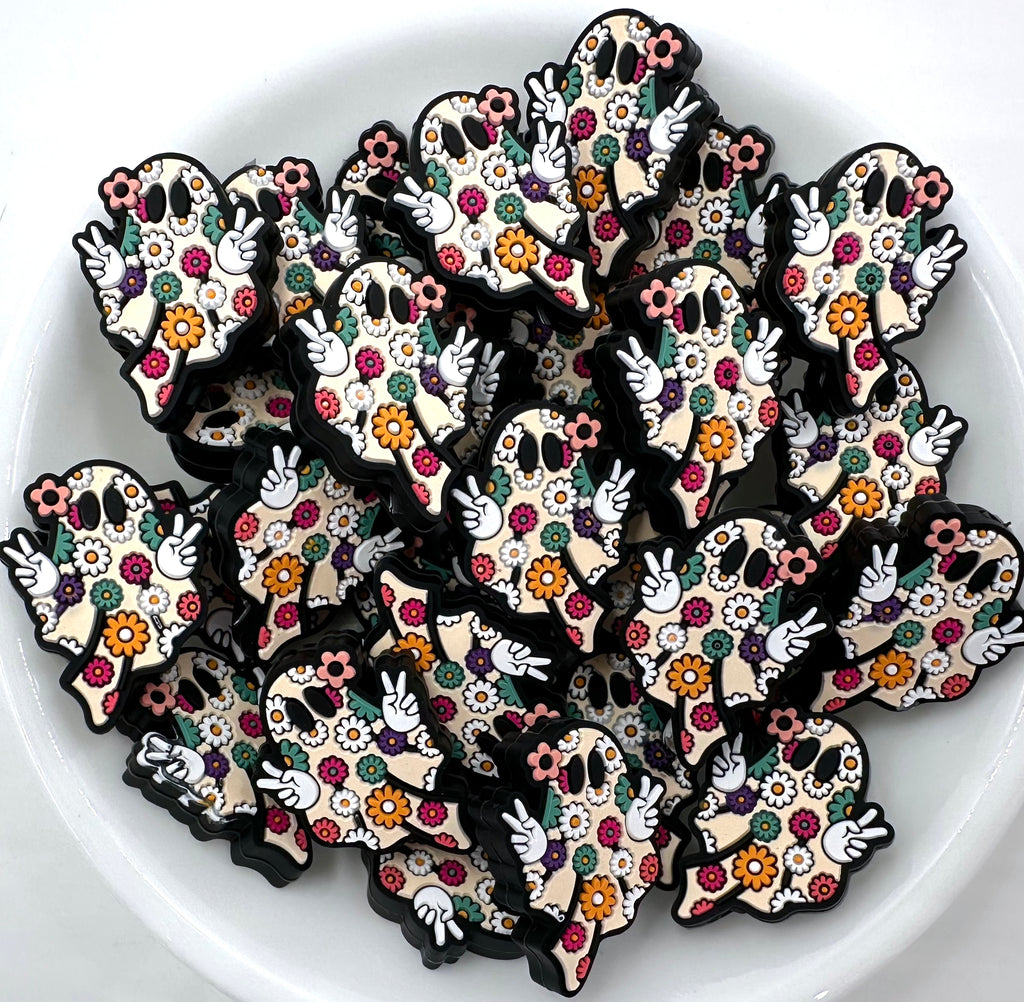 Groovy Ghost Halloween Silicone Focal Beads