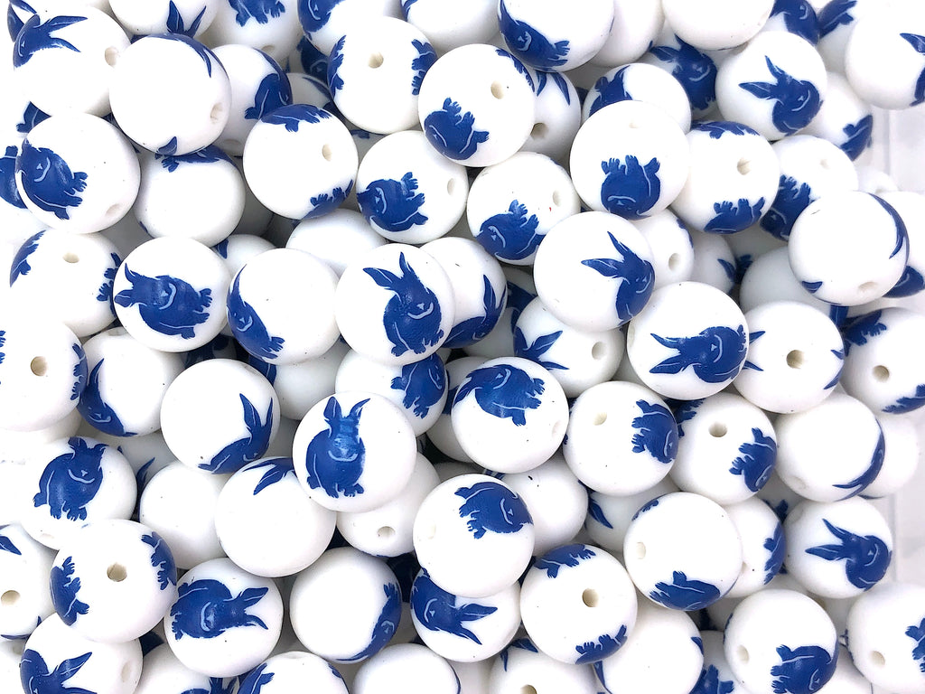 Easter Bunny Print Silicone Beads--15mm