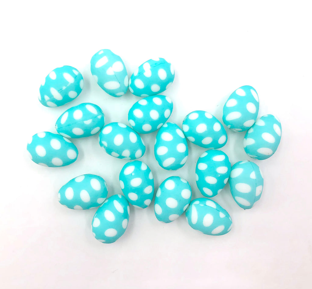 Aqua Polka Dot Easter Egg Silicone Focal Beads