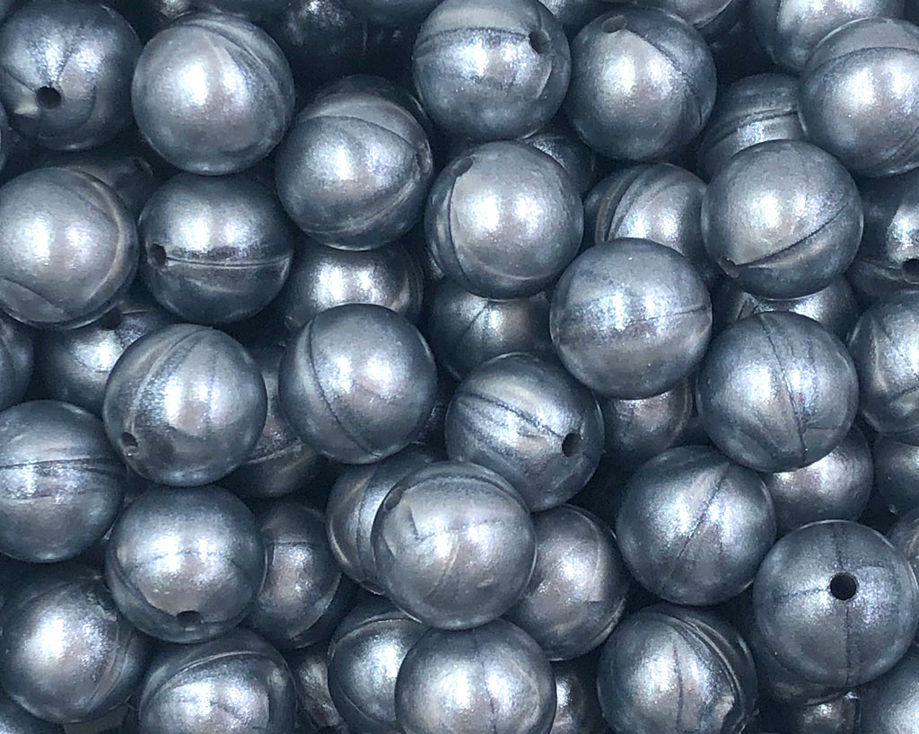 15mm Metallic Silver Opal Silicone Beads