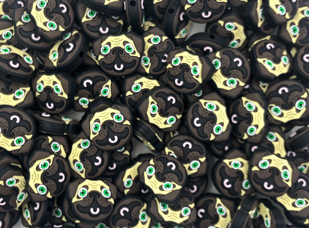 Pug Dog Face Silicone Focal Beads