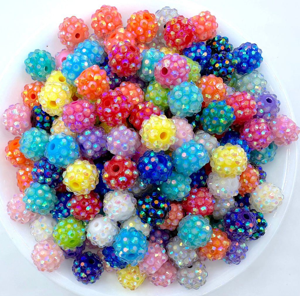 12mm Mixed Color AB Rhinestone Acrylic Beads
