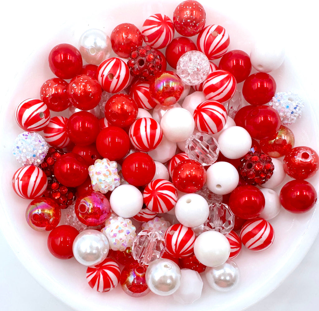Peppermint Red & White 12mm Acrylic Bead Mix
