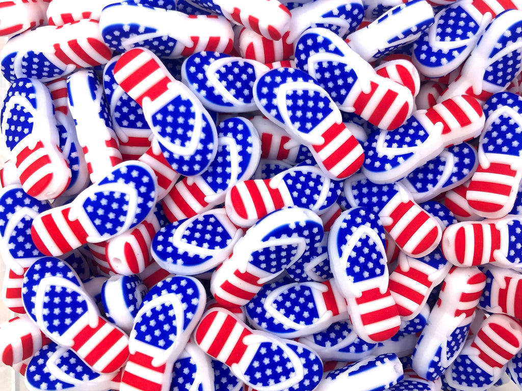 Red, White and Blue Flip Flop Silicone Focal Beads