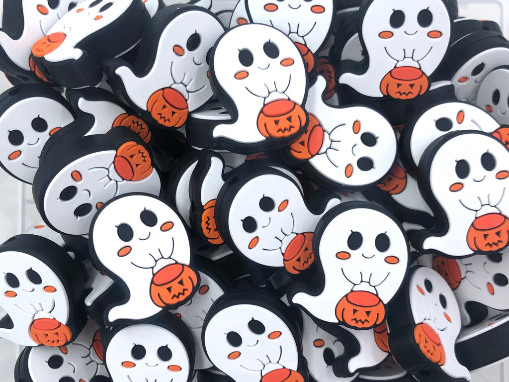 Ghost with Pumpkin Silicone Focal Beads