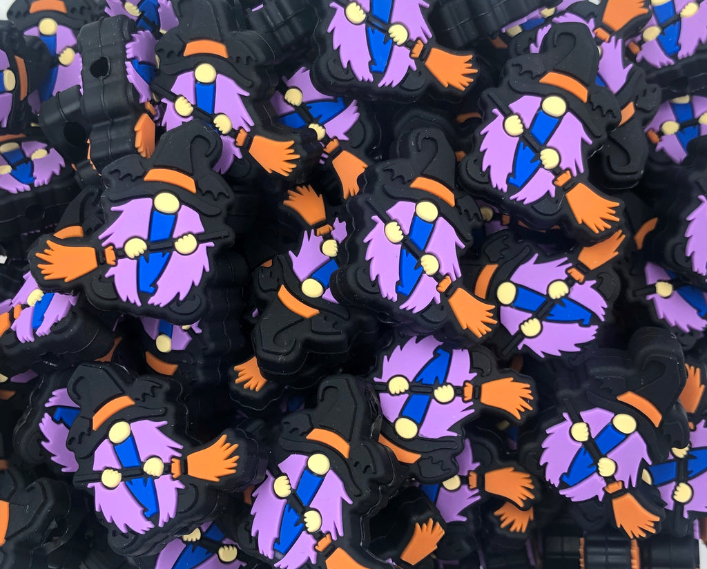 Halloween Witch Gnome Silicone Focal Beads--Purple