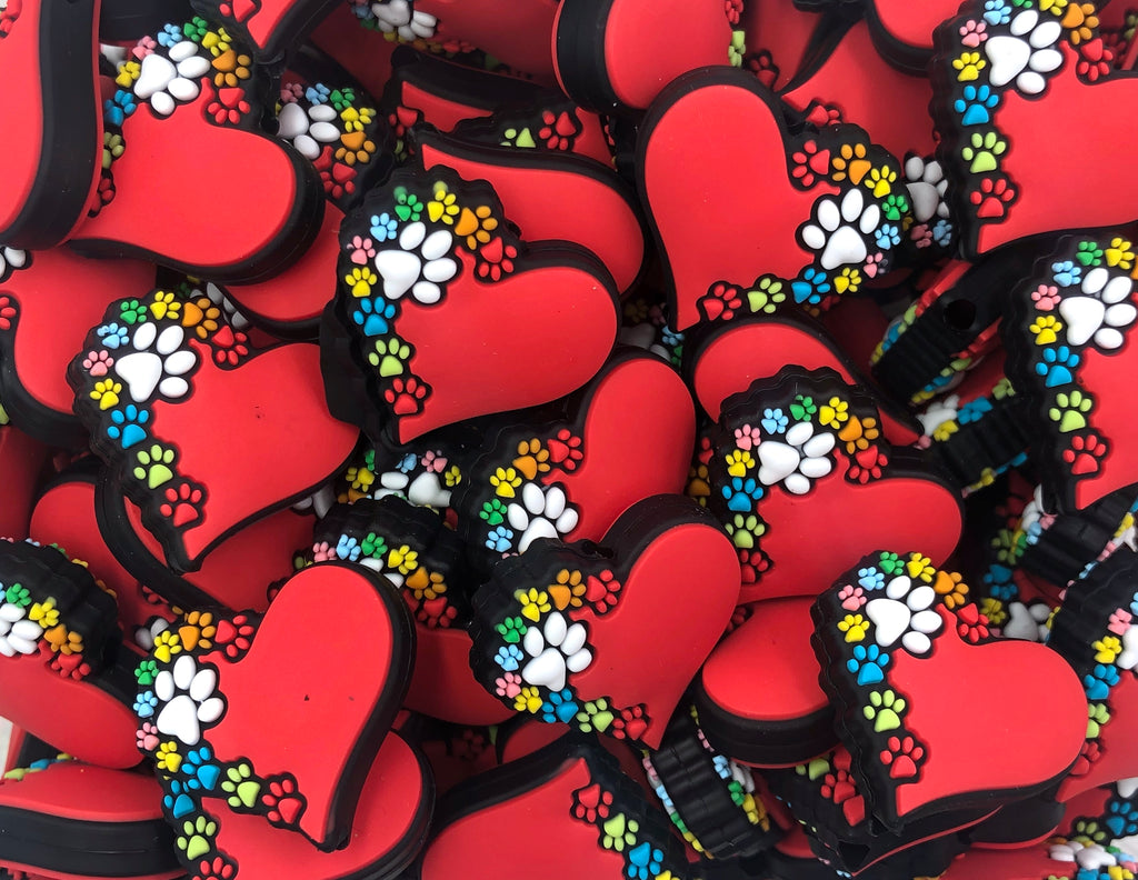 Heart Paw Print Silicone Focal Beads