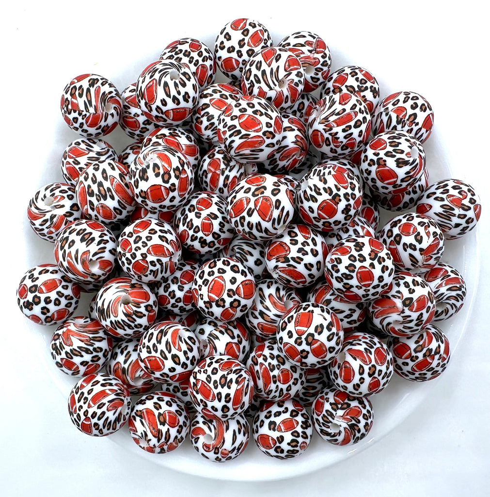 Leopard Football Print Silicone Beads--15mm