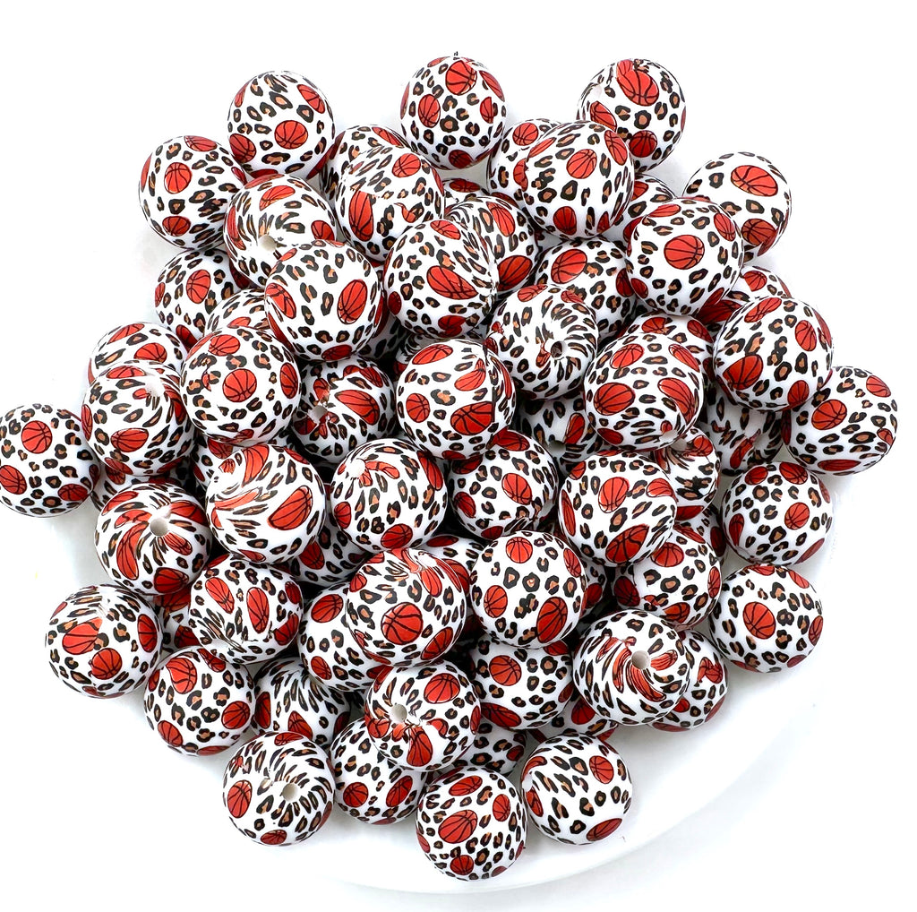 Leopard Basketball Print Silicone Beads--15mm