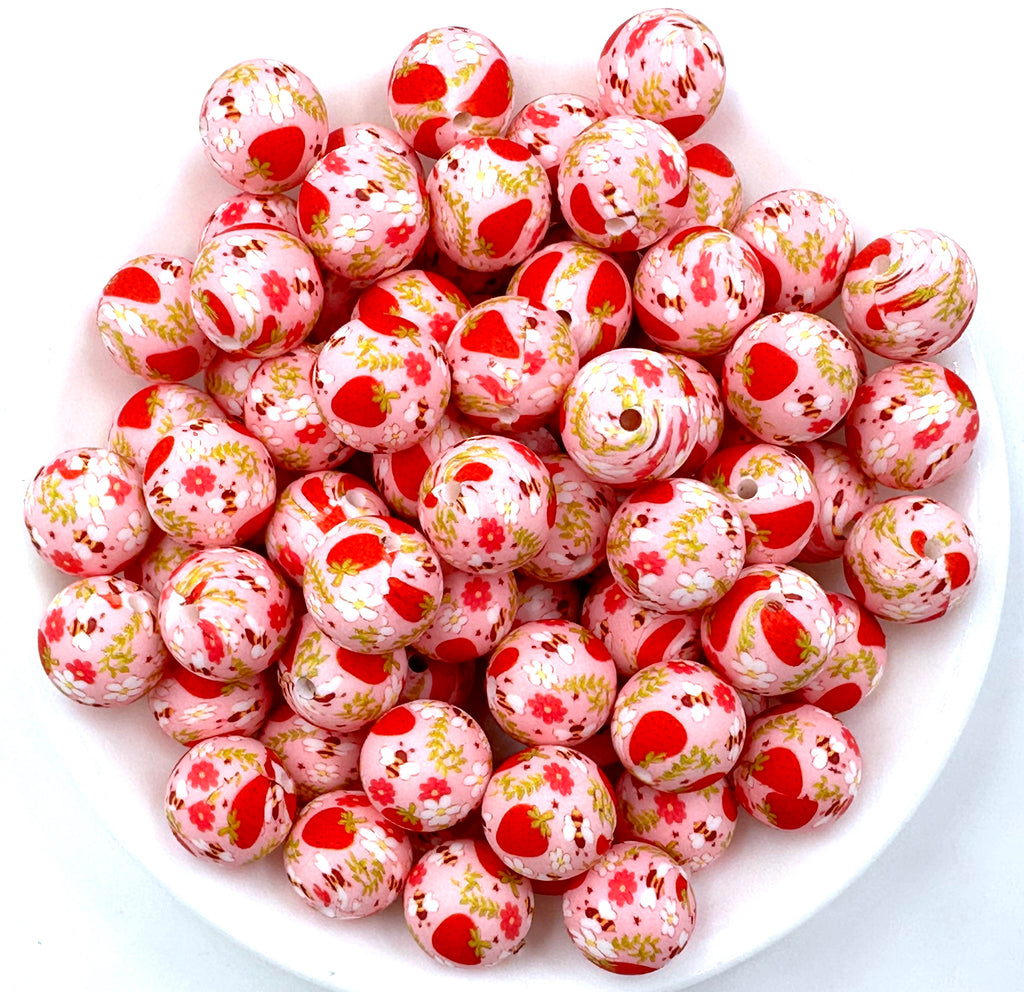 Strawberry Print Silicone Beads--15mm