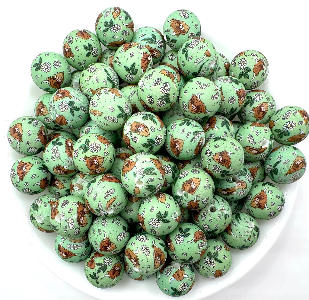 Highland Cow Print Silicone Beads--15mm