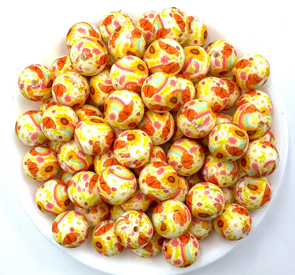 Butterfly, Rainbow & Flower Print Silicone Beads--15mm