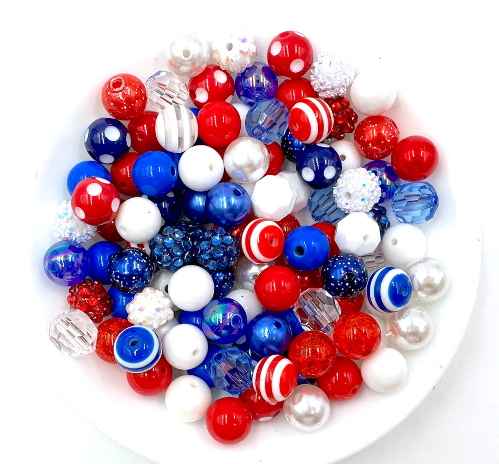 Red, White and Blue 12mm Acrylic Bead Mix