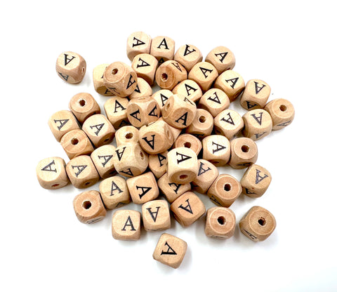 20 12mm Large Wooden Letter Beads---LETTER A