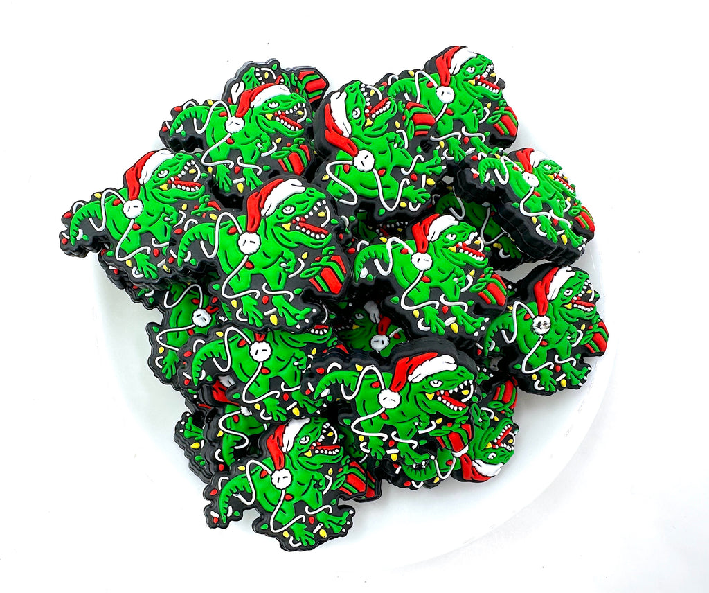 Christmas Dinosaur Silicone Focal Bead