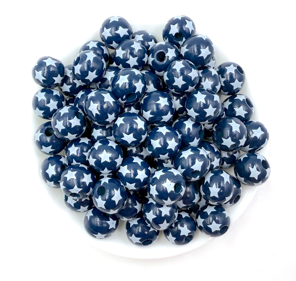 16mm Blue Star Wood Round Beads