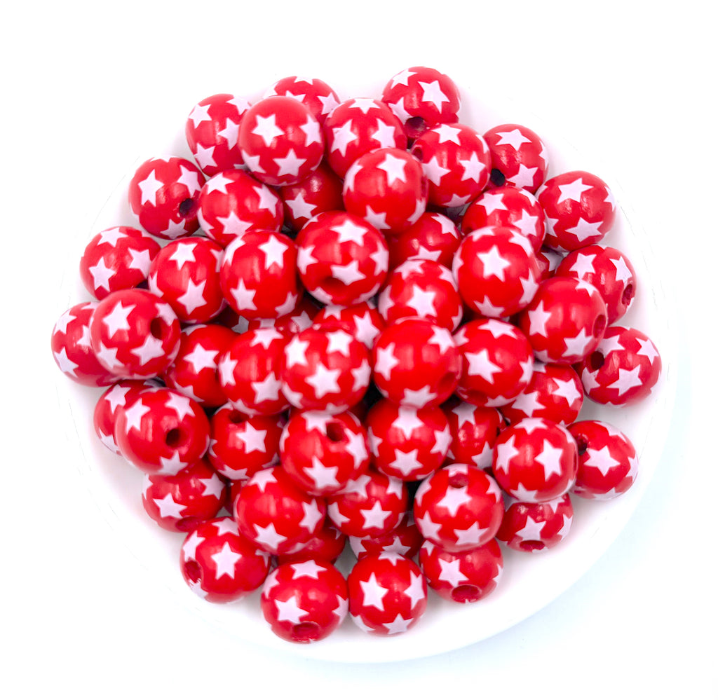 16mm Red Star Wood Round Beads