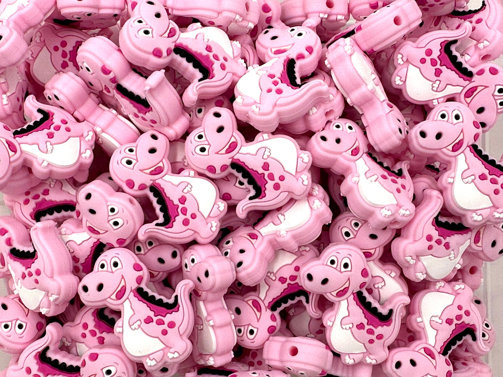 Dinosaur Silicone Focal Beads--Pink