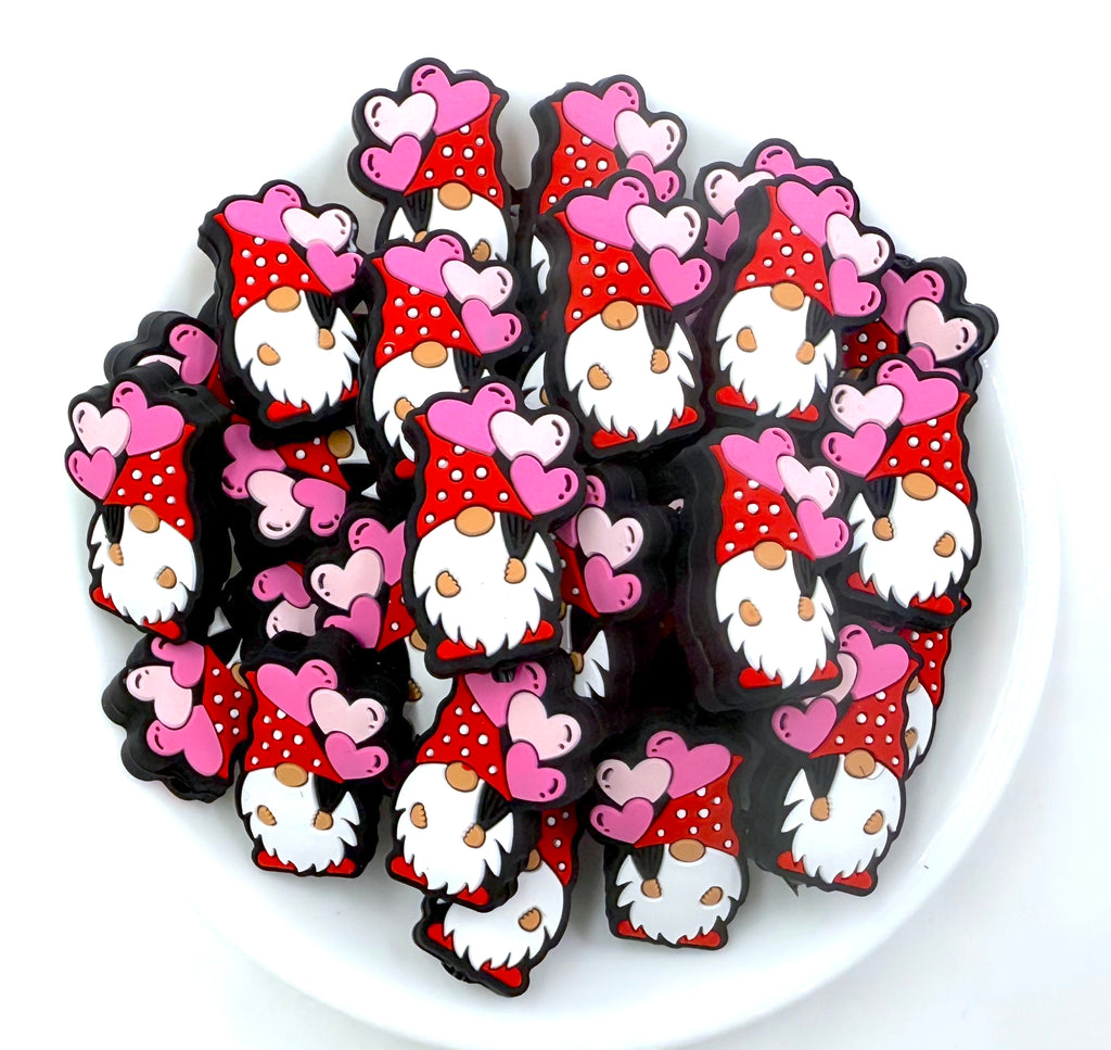 Valentine Gnome Silicone Focal Beads--Red
