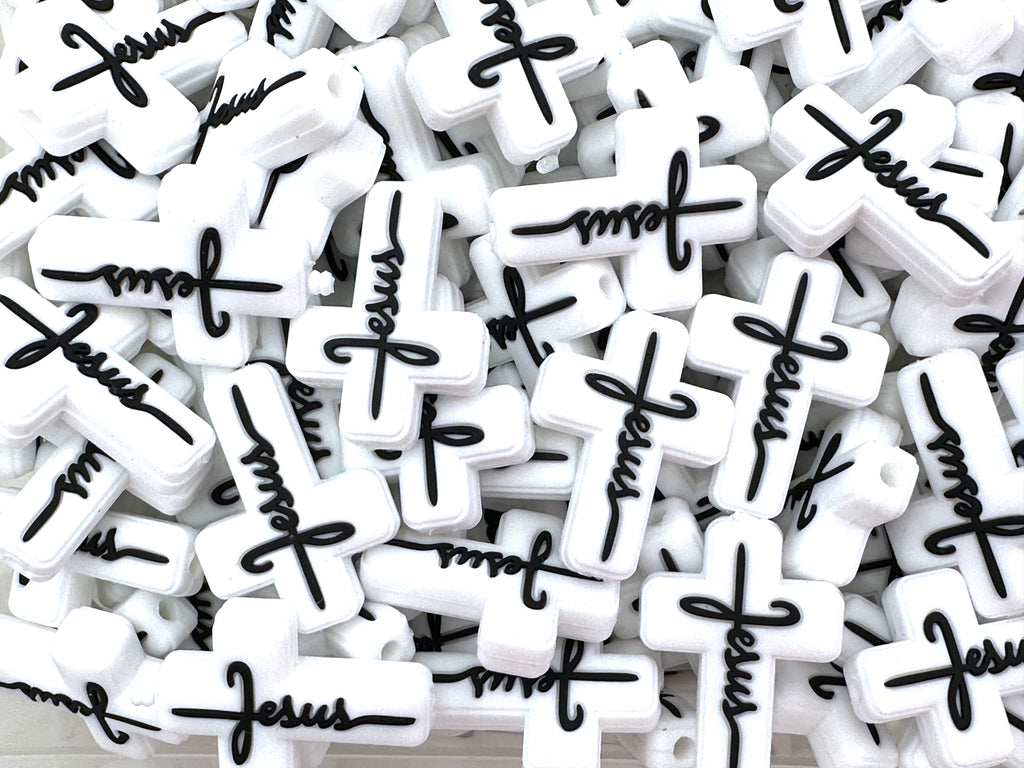 Jesus Cross Silicone Focal Bead--White