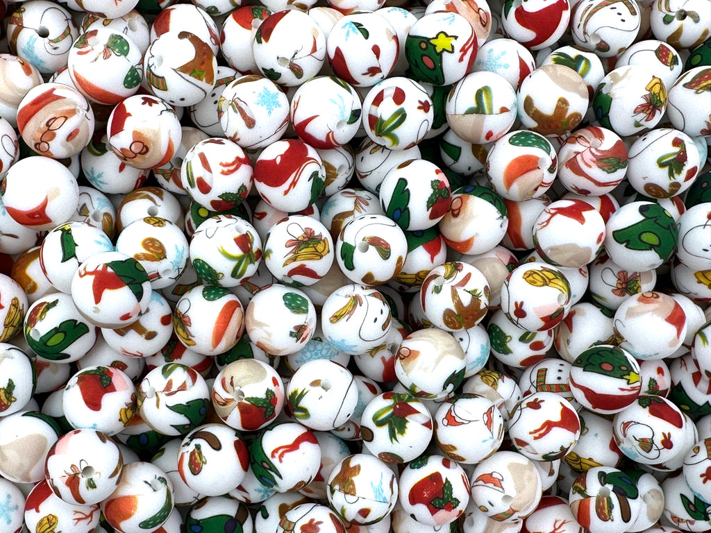 Boho Christmas Print Silicone Beads--15mm
