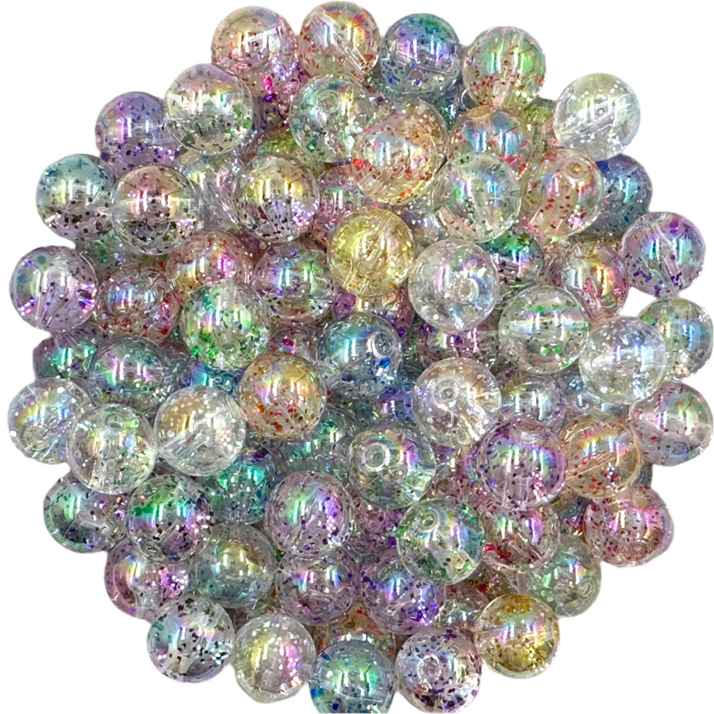 12mm Mixed Clear Glitter Jelly Acrylic Beads