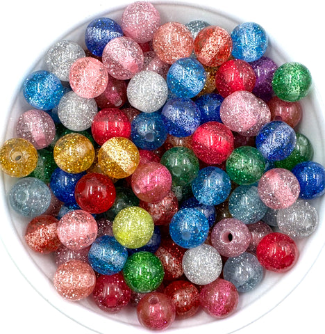 12mm Mixed Glitter Acrylic Beads