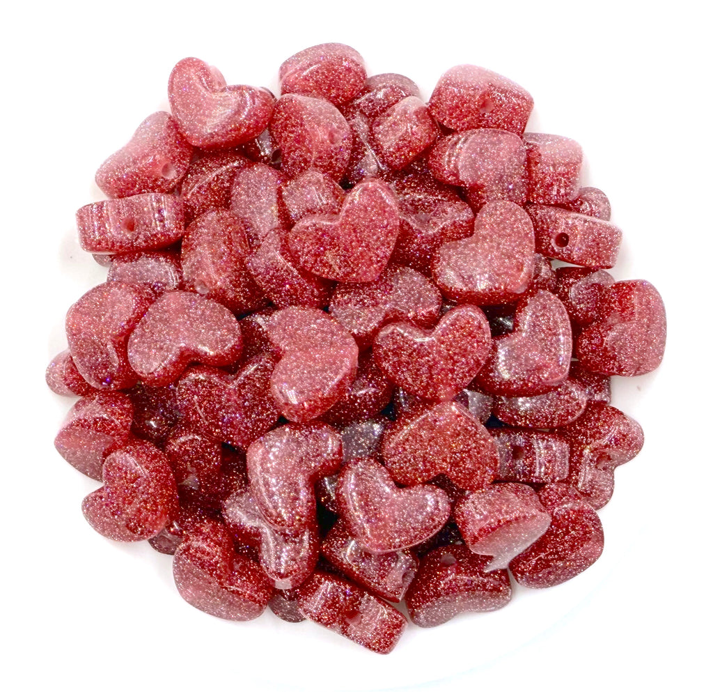 19mm Glitter Resin Heart Chunky Beads--Red/Dark Pink