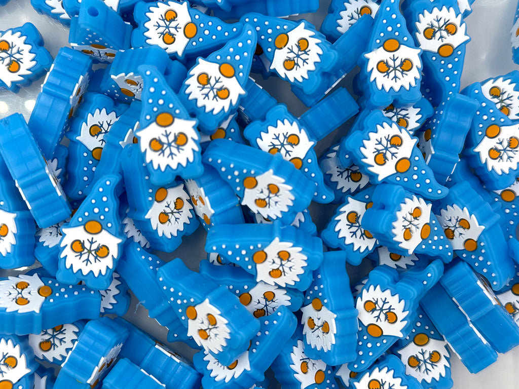Blue Snowflake Winter Gnome Silicone Beads