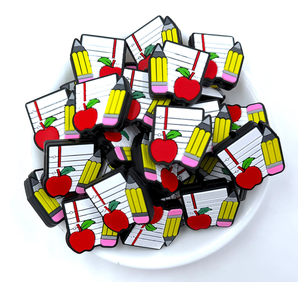 Paper, Pencil, & Apple Silicone Focal Beads